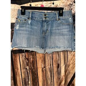 Vtg Abercrombie & Fitch Jean Mini Skirt Size 2 Blue Denim Lowrise Distress Y2K R